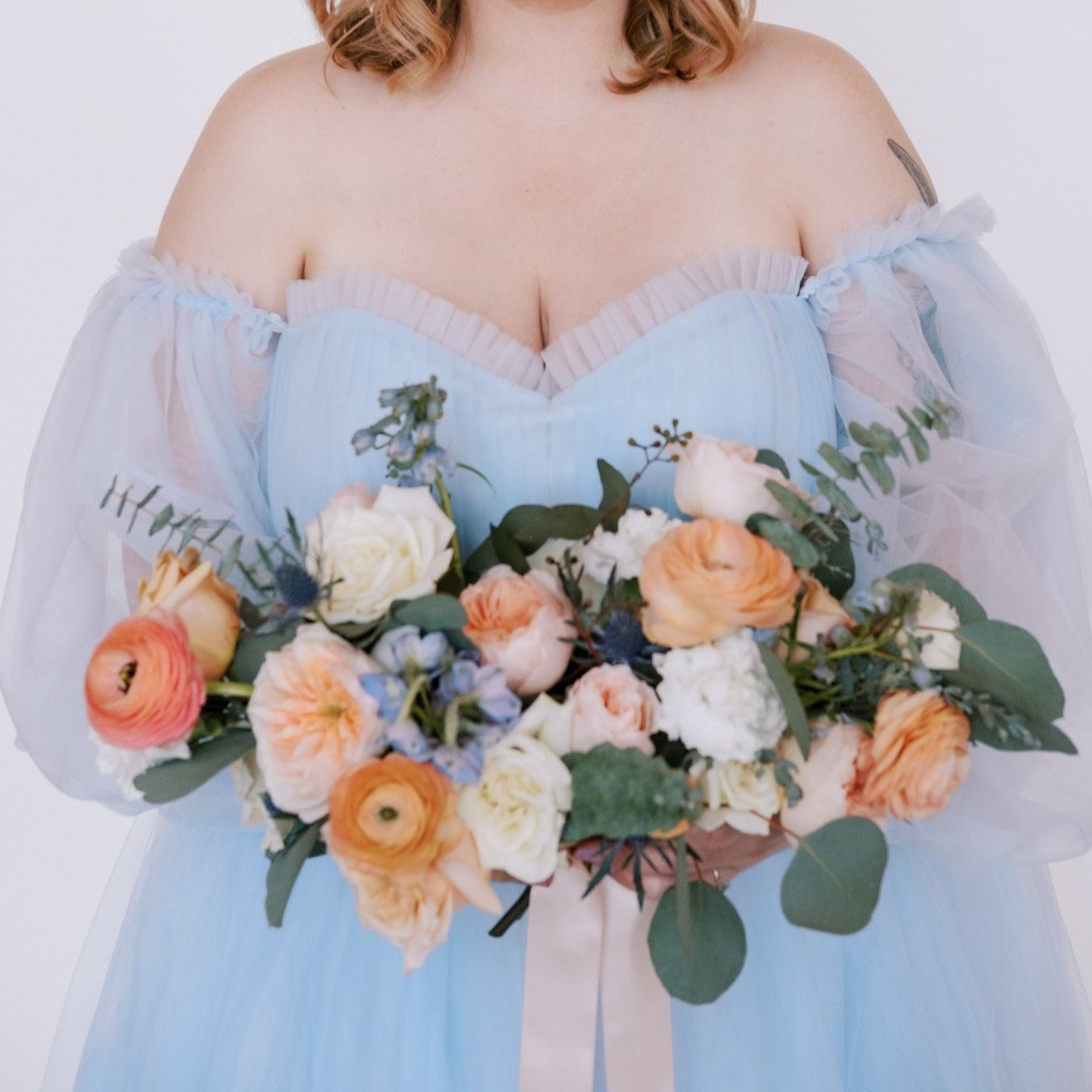 Peach and Blue Bridal Bouquet for DIY Wedding Flowers