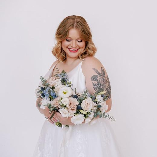 Dusty Blush and Blue Bridal Bouquet DIY Wedding Bouquet by Flower Moxie