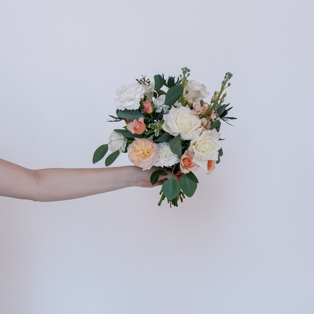 Blue and Peach Bridesmaid Bouquets, DIY Wedding