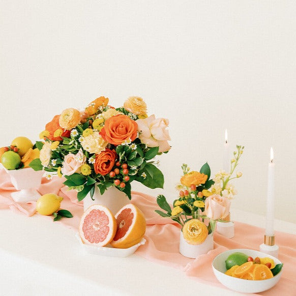 Citrus Bright Orange and Yellow Wedding Centerpiece by Flower Moxie