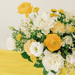 Yellow and Cream Centerpiece with Feverfew and Yellow Ranunculus DIY Wedding Flowers