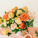 Citrus Bright Orange and Yellow Wedding Centerpiece by Flower Moxie