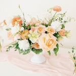 Peach and Cream Wedding Centerpiece for DIY Wedding Flowers by Flower Moxie, Tiffany Roses, Peach Ranunculus, White Lisianthus