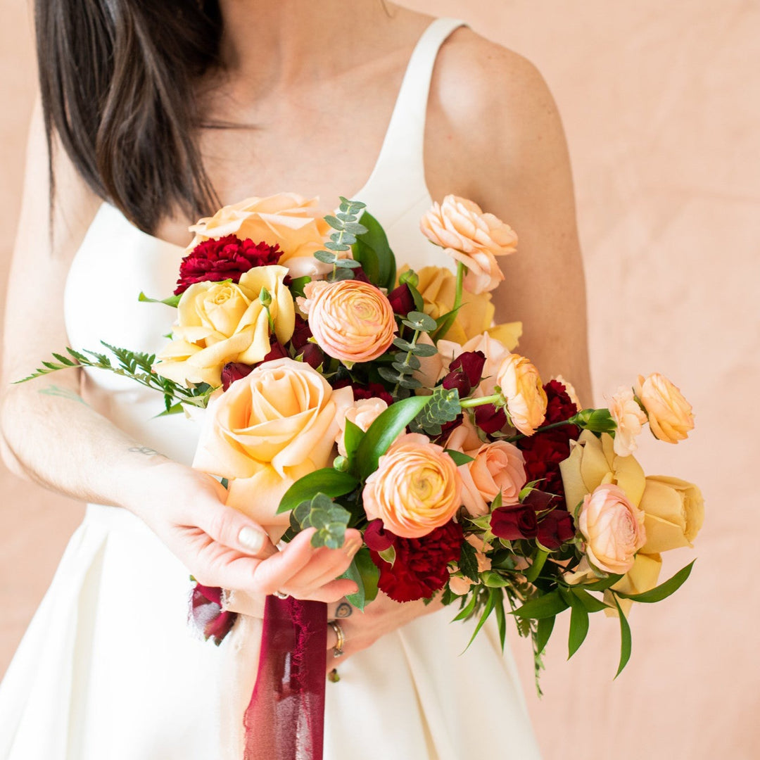 Peach and Burgundy Bridal Bouquet Kit | DIY Wedding