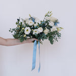 Dusty Blue and Cream Bridal Bouquet by Flower Moxie