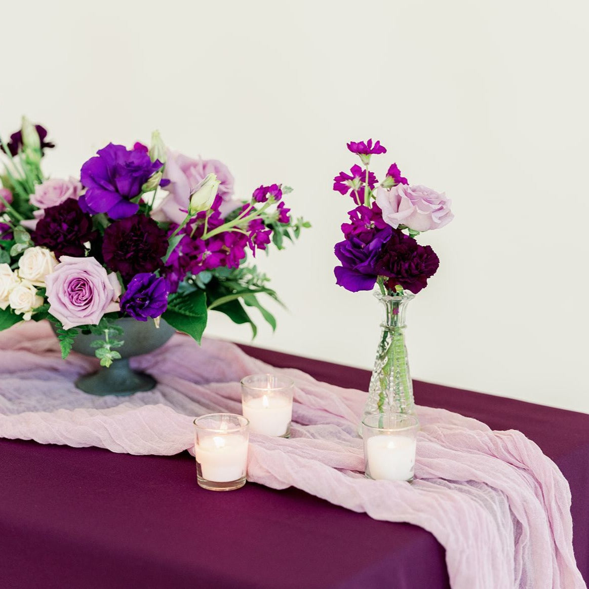 Eggplant Plum Lavender and Cream Centerpiece DIY Wedding Flowers