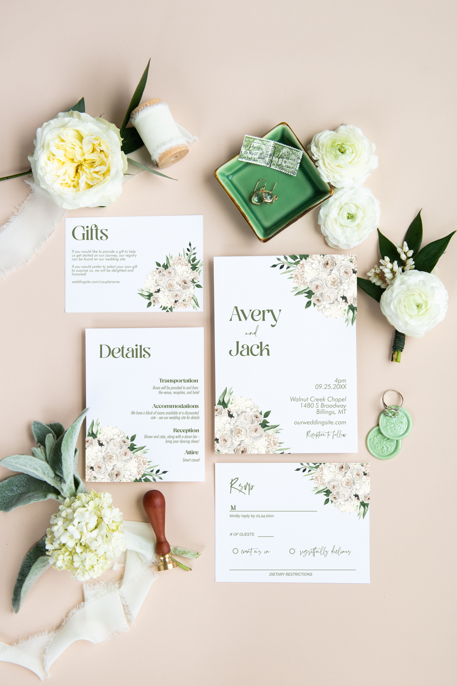 Classic Hydrangea Floral Invitation Suite Template - 030 – Flower