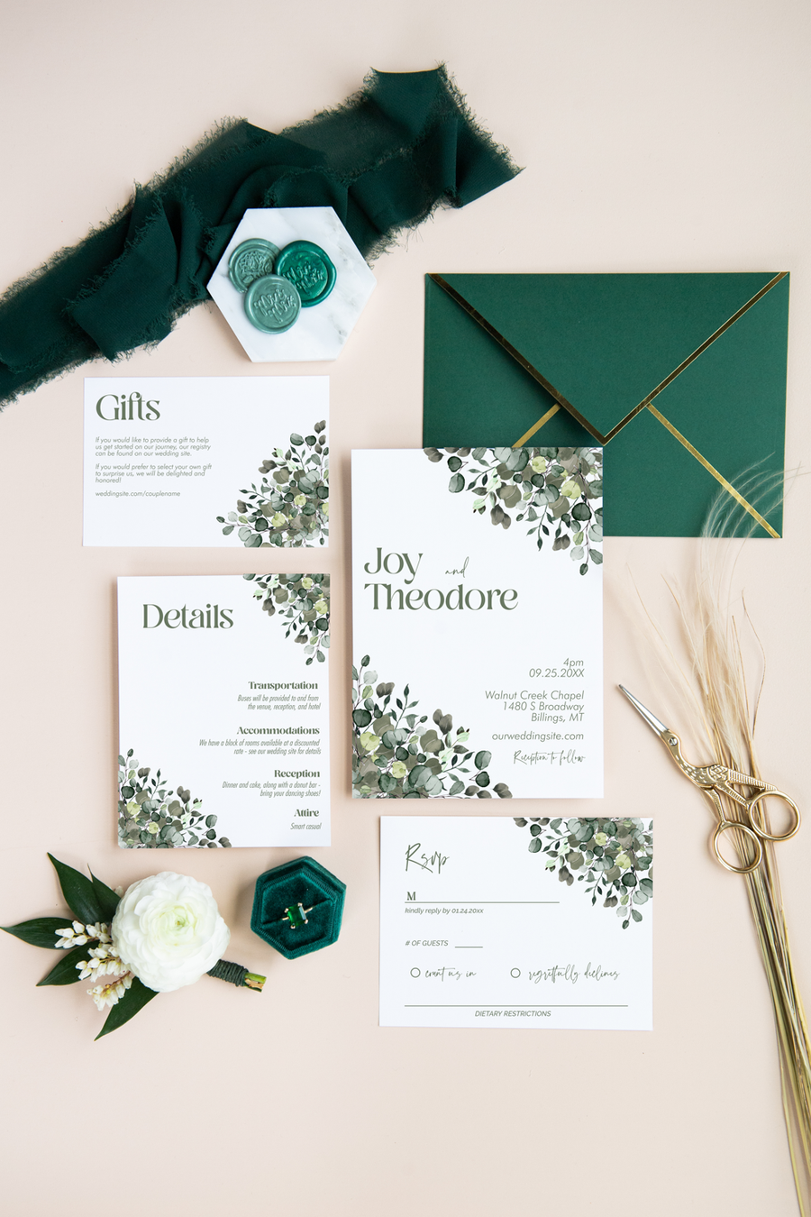 Greenery Only Invitation Suite Template - 030 – Flower Moxie