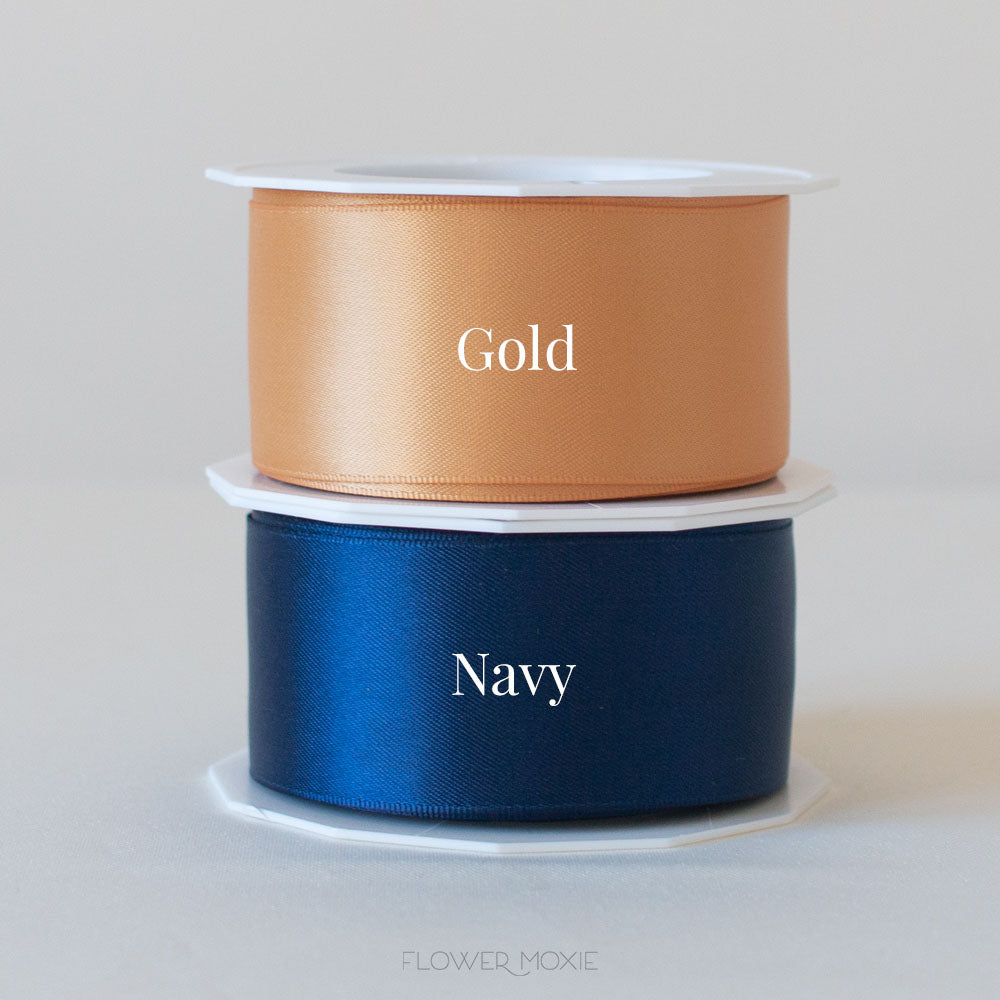 old gold and navy blue satin ribbon