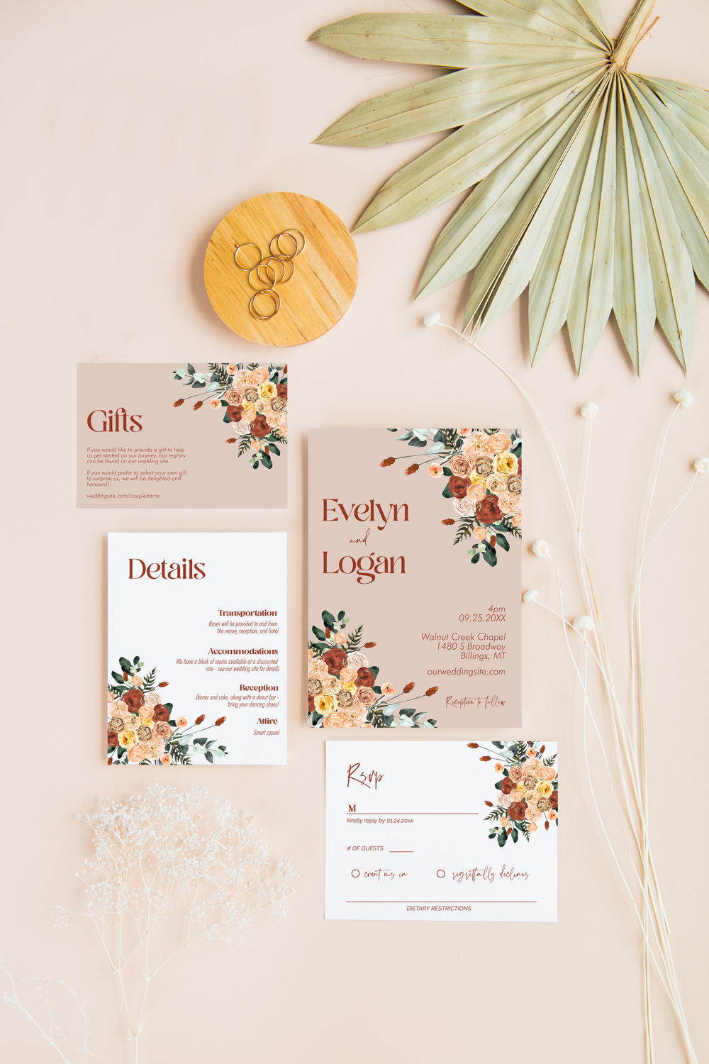 Terracotta Invitation Suite Template - 030 | Flower Moxie